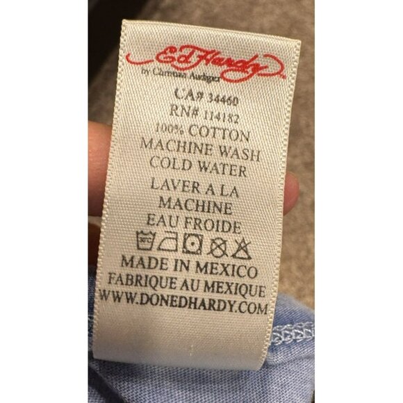 Vintage Ed Hardy Women’s V Neck Bling Shirt Skull Blue Medium EUC - Picture 5 of 6